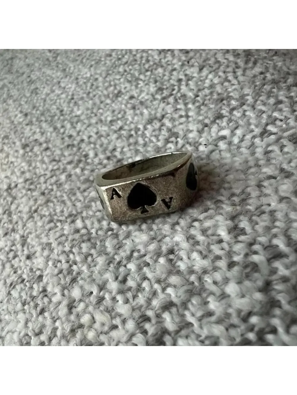 Men's Silver Tone and Black Ace of Spade Ring